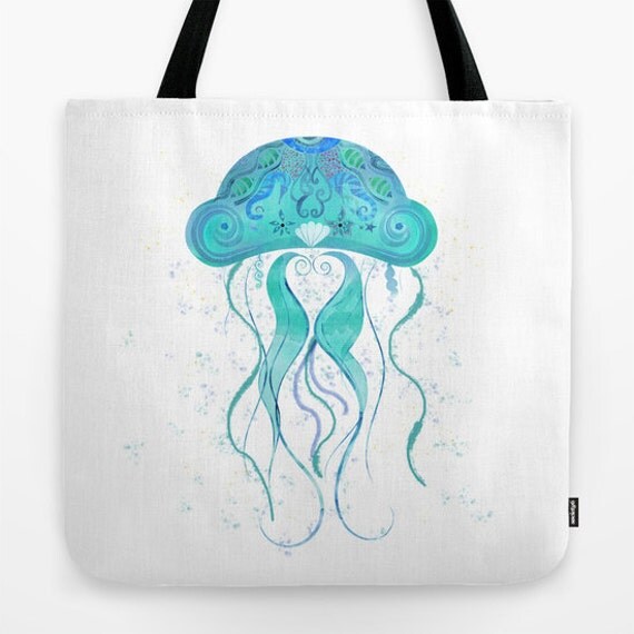 Nautical Beach Tote Bag Jellyfish Personalized - 13x13 16x16 18x18 ...