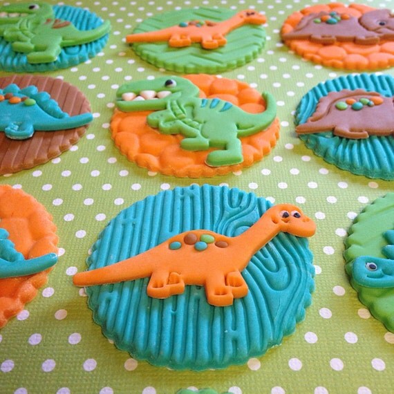 12 Dinosaur Cupcake Toppers Edible Fondant by FondantandFrosting