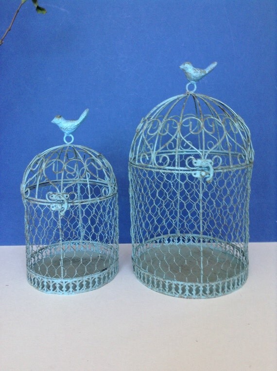 Small size Sea Foam Shabby Chic Chicken Wire Bird Cage With