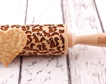 FUNNY SQUIRRELS - embossed, engraved rolling pin for cookies