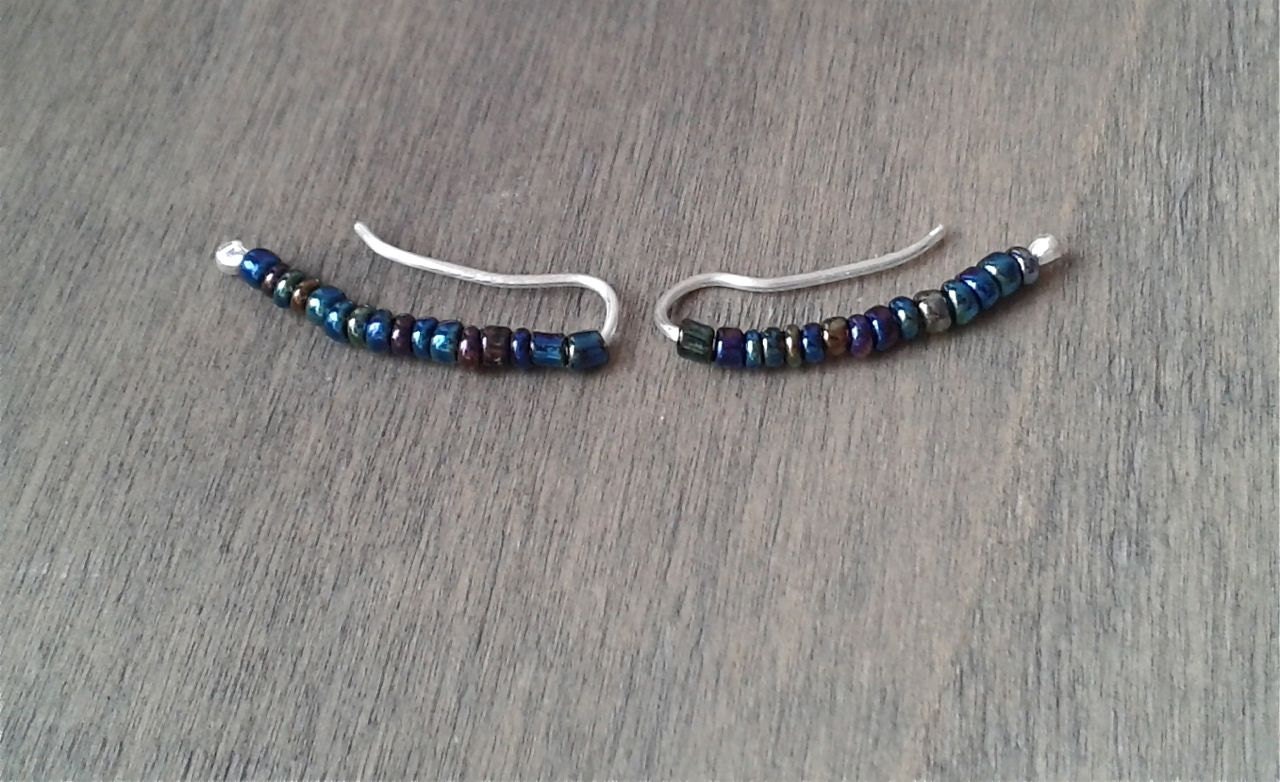 Iridescent earring cuffs minimalist earrings beaded ear