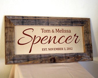 Personalized Family Name Sign. Custom Signs. Reclaimed Wood Frame. Established Family Name Sign. Rustic Sign. Custom Wedding Gift. 20x10