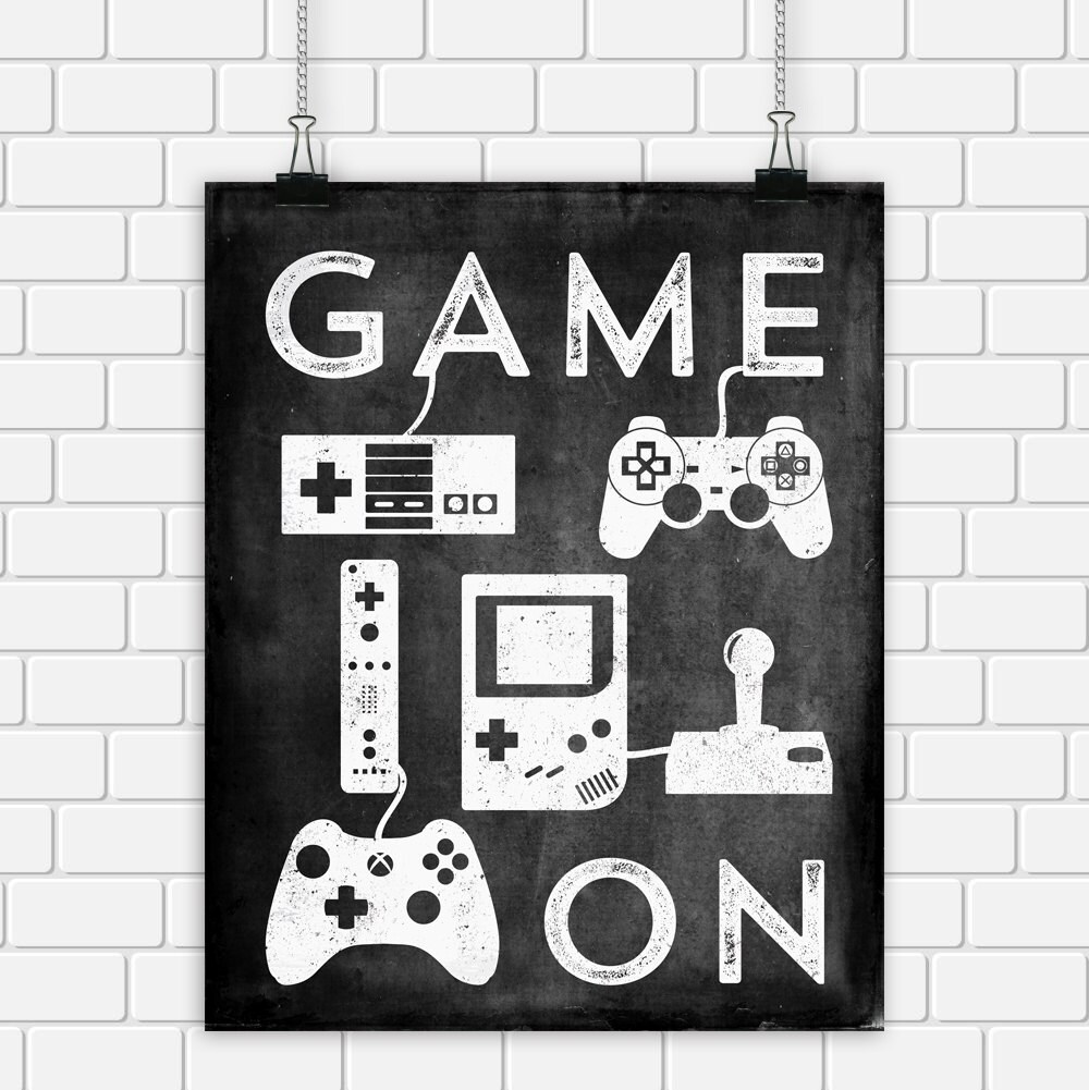 Video Game Printable Art Typography Game Controllers Black