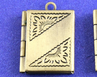2 pcs - Tiny Book Locket, 22mm x 16mm(7/8" x 5/8") Antiqued Brass Locket, Small Locket - AB-B45412-8S