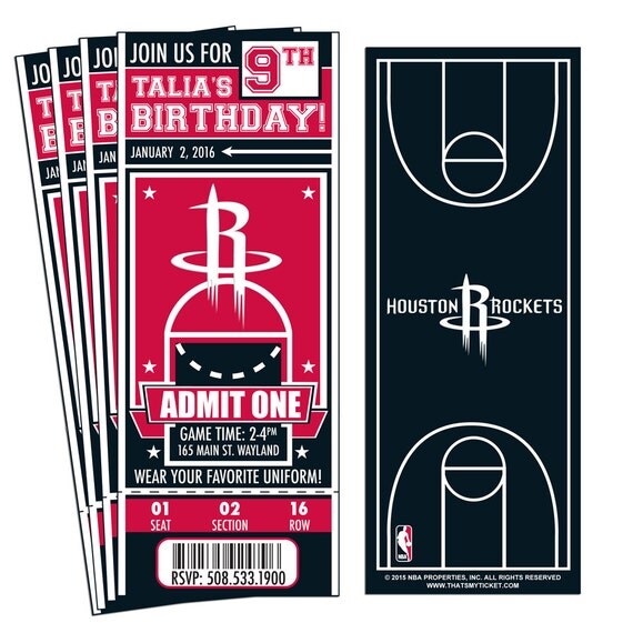 12 Houston Rockets Custom Birthday Party Ticket Invitations