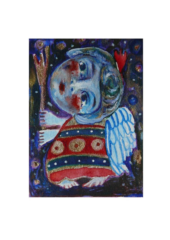 Items Similar To Folk Art Angel Primitive Angel Painting Original   Il 570xN.817117775 G7hm 