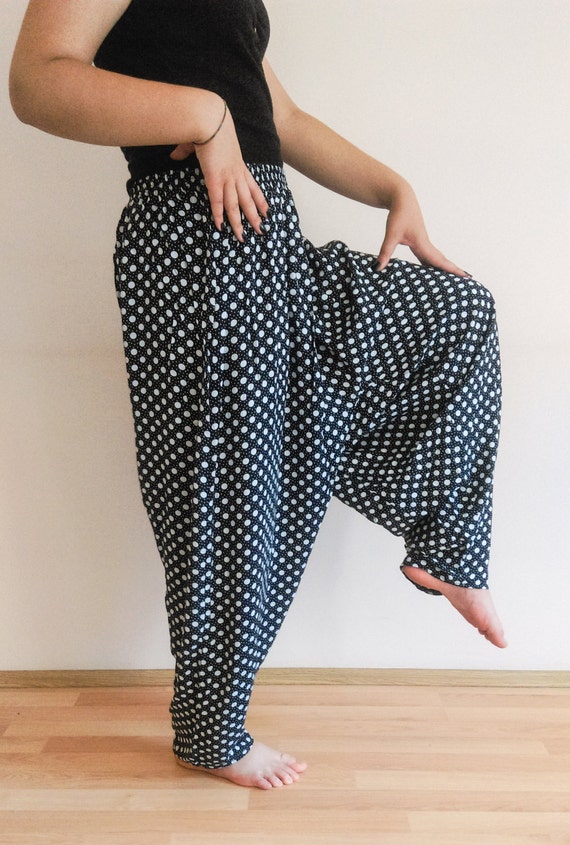 Black White polkadot harem pants / yoga pants / by
