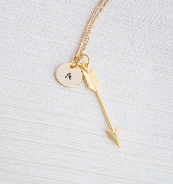 Personalized Arrow Necklace Initial Jewelry Gold by CustomChic801
