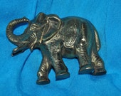 ELEPHANT w/Raised Trunk Small SOLID Brass Vintage