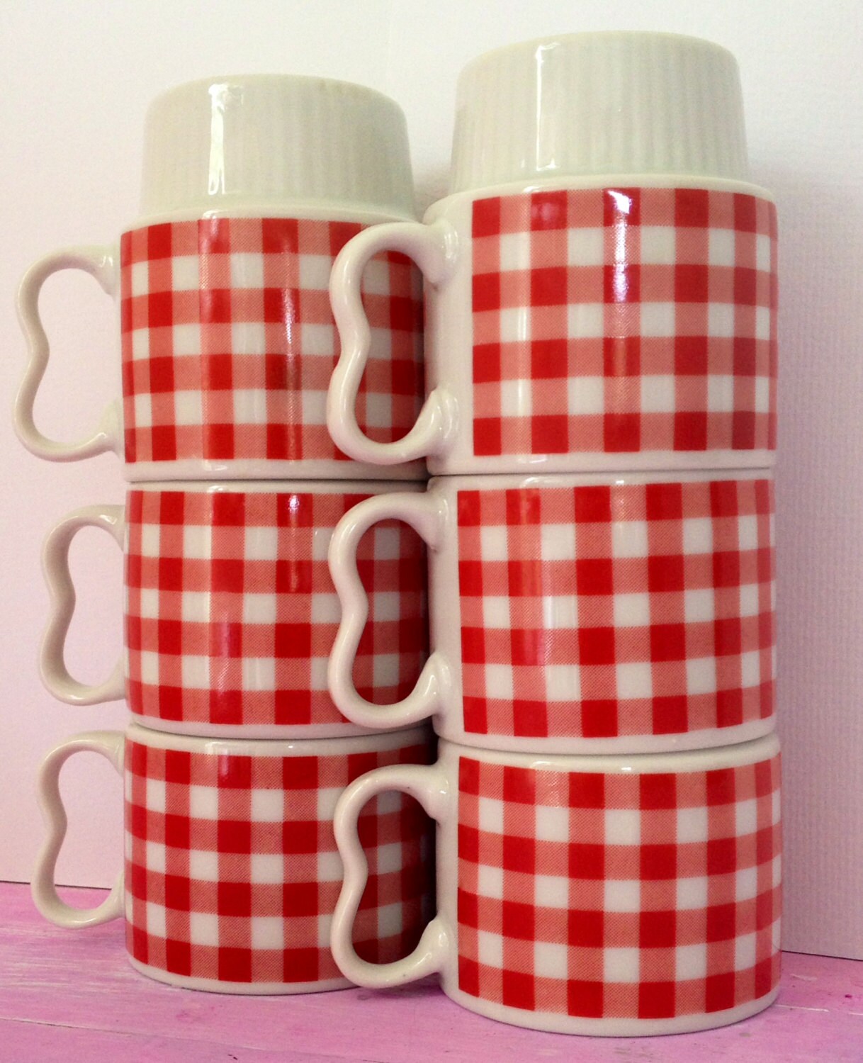 Red Checkered Cups Vintage Coffee Mugs Red Coffee Cups Vintage
