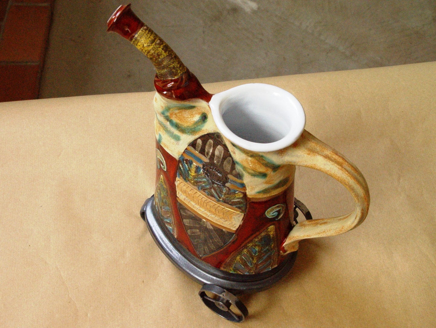 handmade-ceramic-pitcher-with-iron-elements-pottery-home-decor