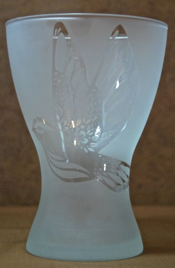 Items similar to Bird Vase Glass Etched Vase with Bird Etched Glass