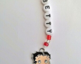 Gorgeous Betty Boop charm personalised keyring/keychain. Ideal Girlfriend/wife/friend Birthday gift.