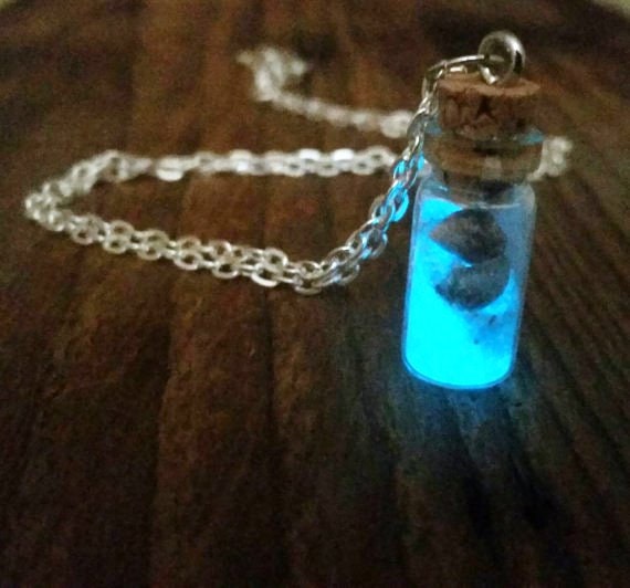 Glowing Ocean Necklace, Glowing Sand with Seashells and Crystals, Glow ...