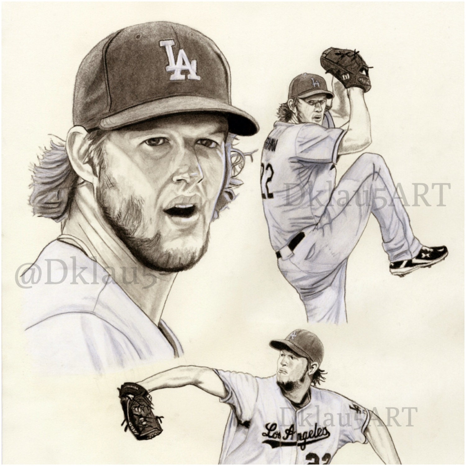 Clayton Kershaw fine art Limited Edition print by SportsARTDesigns