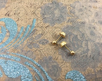 18k yellow gold ball earrings, Gold Baby Studs, Newborn tiny studs, 18k Threaded Studs, Infant gold Earrings