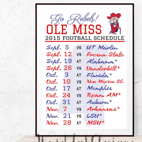Items similar to 2015 Ole Miss Rebels Football Schedule, Printable Wall