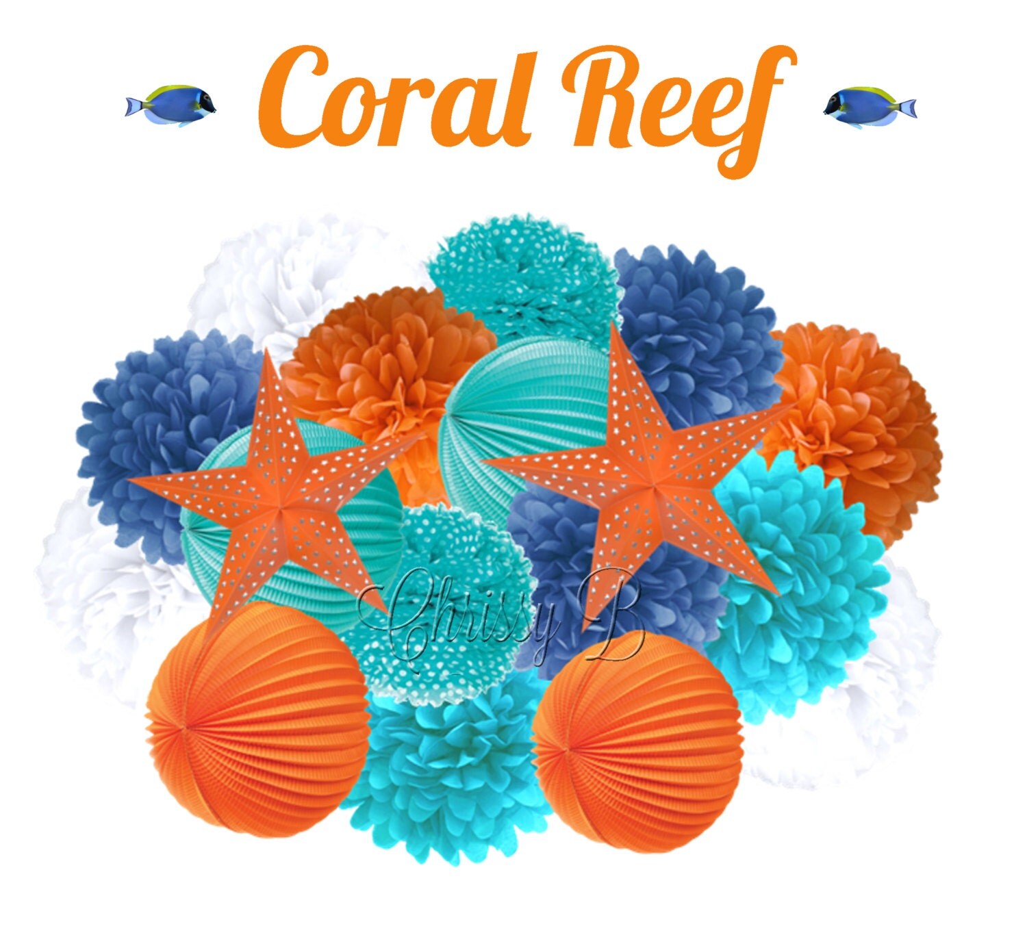 CORAL REEF Deluxe Party Decorations Accordion Lantern