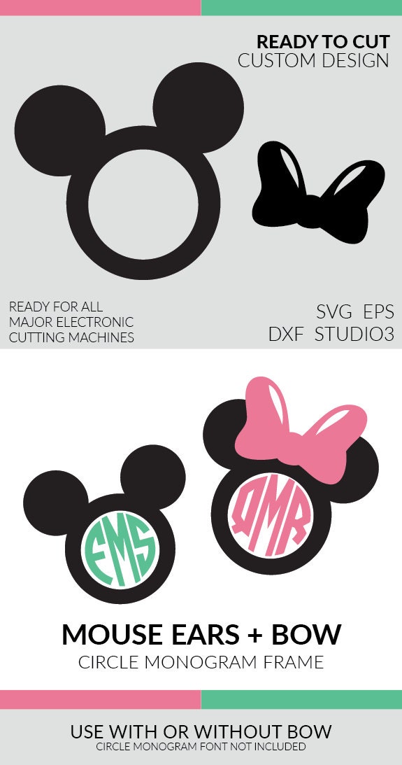 Download Mouse Ears Circle Monogram Frame Bow SVG EPS DXF Ai