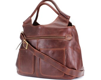 Leather Weekend Bag/ leather holdall/ leather daiper bag/ handbag