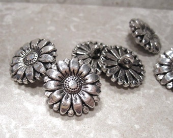 50% Off 5 pcs Sunflower Buttons, Antique Silver Flower Buttons with Shanks. 18mm Flat Round silver buttons, Antique Silver buttons, FN0119