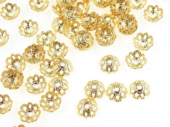 72 Gold Beadcaps 5mm Filigree Dome Caps Plated Bright Gold