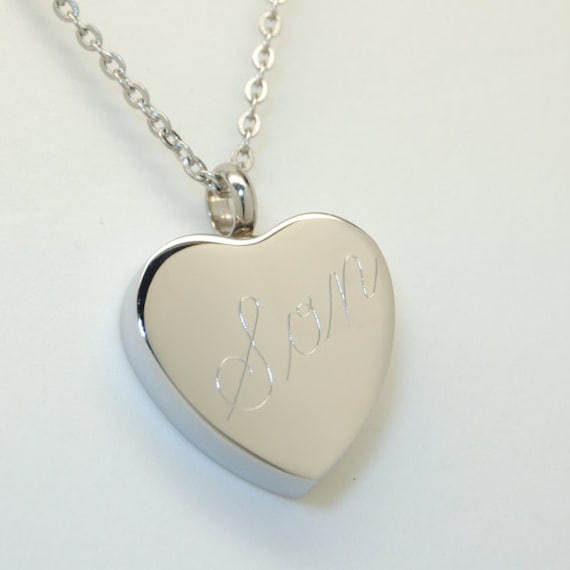 Son Cremation Jewelry Silver Heart Cremation Son Urn Necklace