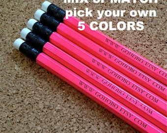 PERSONALIZED PENCILS - Mix or Match, Custom Printed Pick Your Own Set of 5 Colors