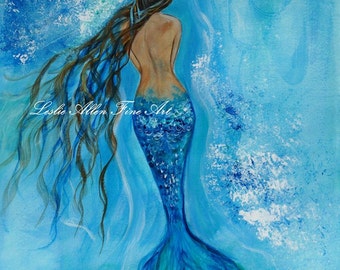 Mermaid Art Print Mermaid Painting Print Mermaid Wall Art Decor Ocean Underwater Fantasy Art Print "Peace Beneath" Leslie Allen Fine Art