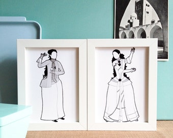 Oriental Costume - Set of 2 Art Prints / 5 x 7 Giclee, Qajar era Persia, islamic art, middle eastern dress, 19th century, silhouette drawing