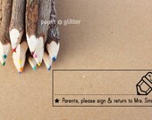 Personalized Personalized Pencil Teacher Parent Signature Rubber Stamp (Wood Engraved or Self Inked) 0137