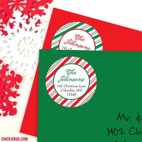 Christmas Address Labels - Candy Cane Stripe Pattern - Sheet of 24 Il_570xn