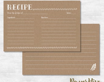 rustic recipe card / bridal shower recipe card / kraft recipe card / recipe card instant download