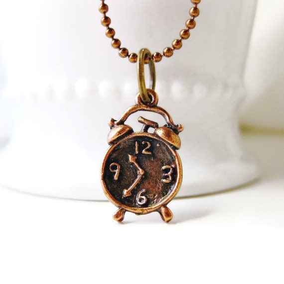 Tiny Clock Necklace Old Fashion Alarm Clock Pendant by MsBsDesigns