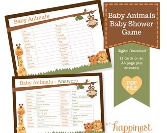 Baby Animals Baby Shower game- jungle safari inspired theme