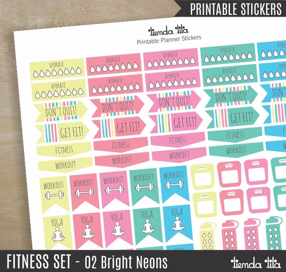 fitness planner stickers printable fitness set 02 bright