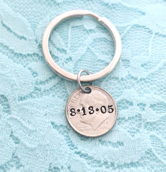 10th Anniversary gift... personalized date dime hand stamped