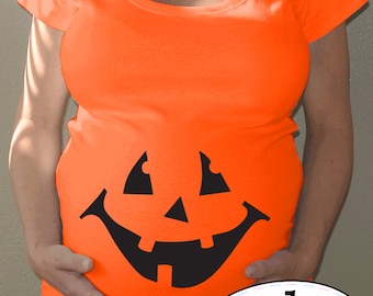 Pumpkin Maternity orange Halloween shirt - jack o'lantern face with or without hairbow - maternity costume, limited edition