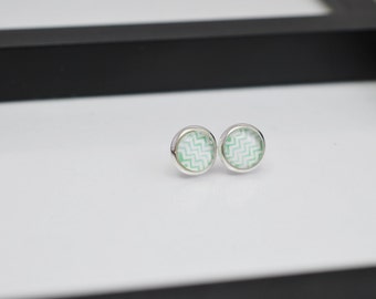 Mint Green Studs, Chevron Earrings, Stud Earrings, 8mm, Mint Earrings,Chevron Studs, Small Stud Earrings, Light Green Earrings, Silver Studs