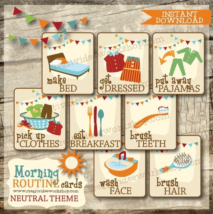 Morning Routine Cards Printable Routine by CreativiDeeWorkshop
