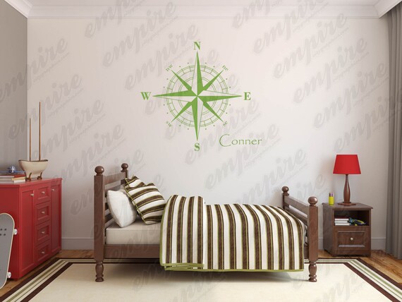 Personalized Nautical Compass Decal, Nautical Compass with Name, Baby Nursery Decals, Nautical Compass Rose Vinyl Wall Decal, holiday gifts