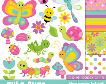 Happy Bugs Clipart and Digital Paper Set