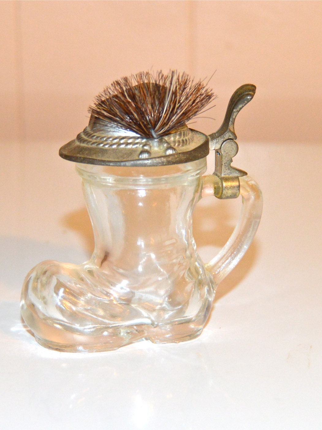 Boot Shot Glass Vintage Glass Boot BMF Pewter Lid West by WVpickin