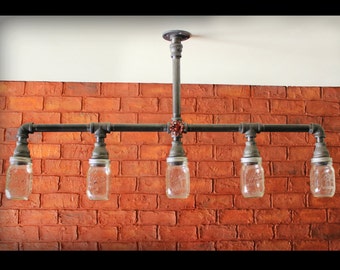Mason Jar Chandelier Ceiling Light - Industrial Pipe light Farmhouse Mason Jar Industrial Kitchen Island light fixture, Bathroom Vanity