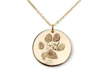 Your pet's actual paw or nose print custom personalized pendant necklace Sterling silver or 14k gold filled. Various diameters available