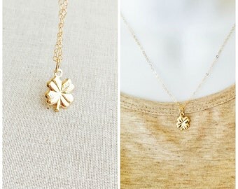 14k Gold Filled Clover Necklace, Gold Clover Charm Necklace, Four Leaf Clover Necklace, Birthday Gift, Lucky Charm Necklace, Lucky Charm
