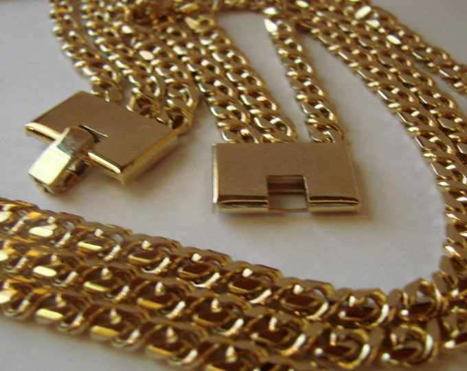 80s Modernist Bib Necklace / Multi Chain / Vintage / Goldtone / Jewelry / Jewellery