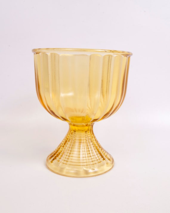 Vintage Amber Satin Glass Pedestal Bowl Large by LeVintageGalleria