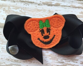 Halloween hair bow - pumpkin bow, halloween bow, pumpkin minnie bow, 4 inch bows, girls hair bows, toddler bows, boutique bows