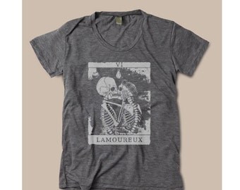 Womens Vintage SKELETON TAROT Card Halloween Boho Short Sleeve Slouchy T shirt Tee screen print Top Alternative Apparel S M L XL More colors
